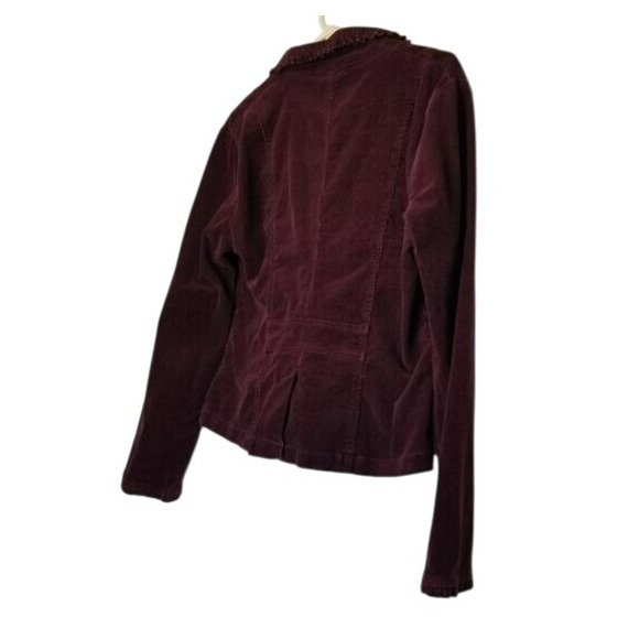 SASHIMI Women's Corduroy Blazer Jacket L Burgundy Ruffle Trimmed Pockets Y2K - Picture 9 of 10